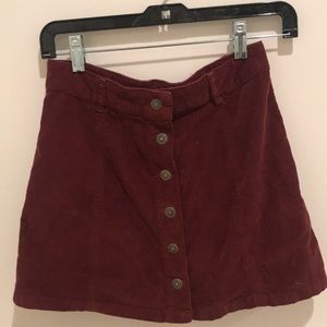 Maroon corduroy button down skirt